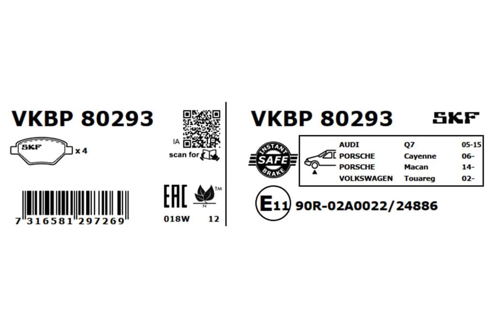 Jogo de 4 pastilhas de travão SKF ref. VKBP 80293
